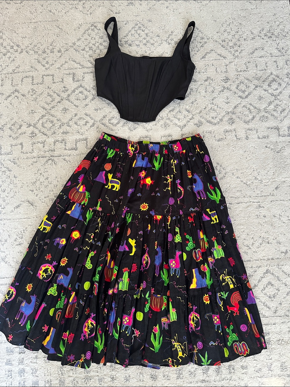 Black Maxi Skirt with Vibrant Southwestern Print